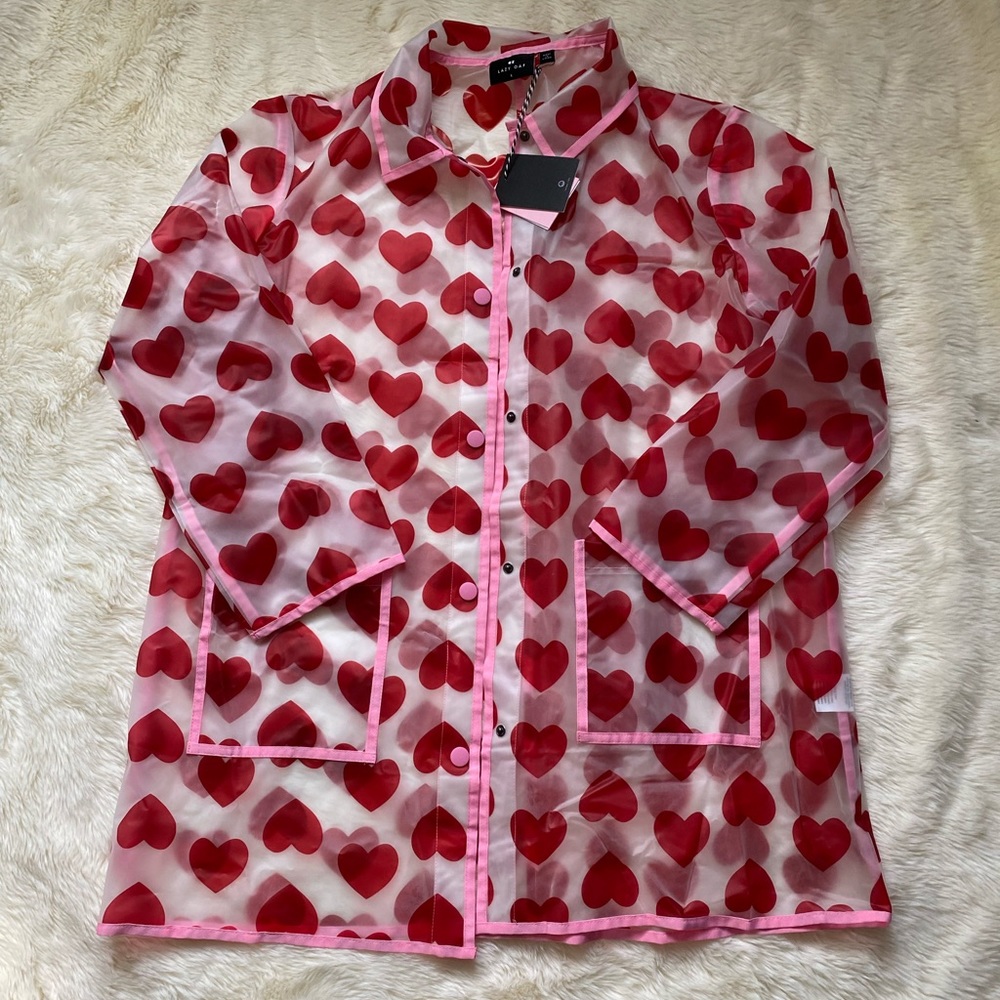 Lazy Oaf See Through Heart Mac Translucent Rain Jacket Oversize Size L / XXL fit - Picture 3 of 17